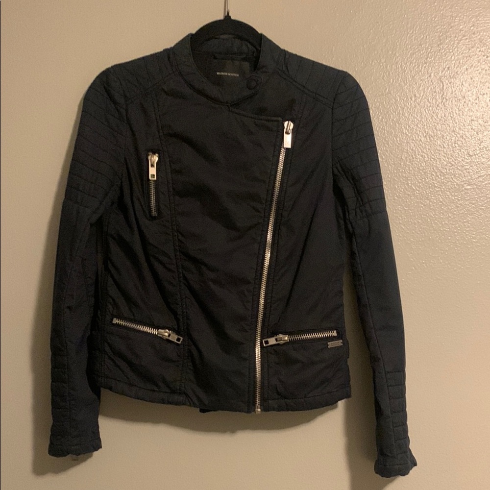 Maison Scotch & Soda Women's Washed Black Cotton Biker Moto Jacket